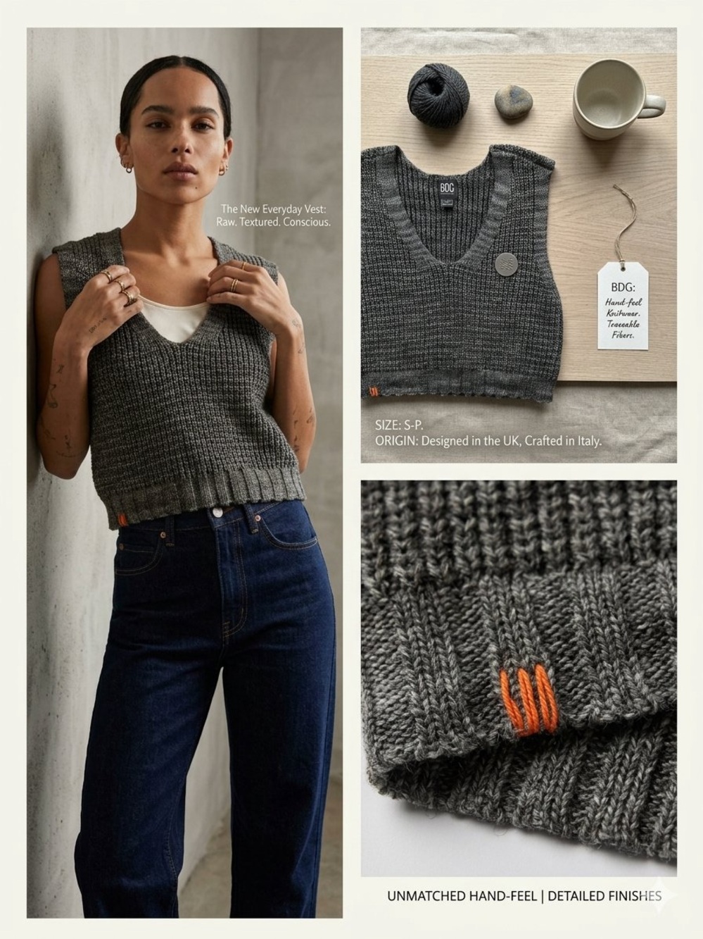 BDG Urban Outfitters Gray Cropped Knit V-Neck Tank Top Sleeveless Sweater S